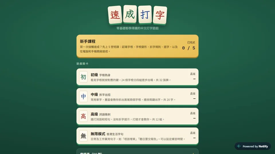 速成字牌代表圖